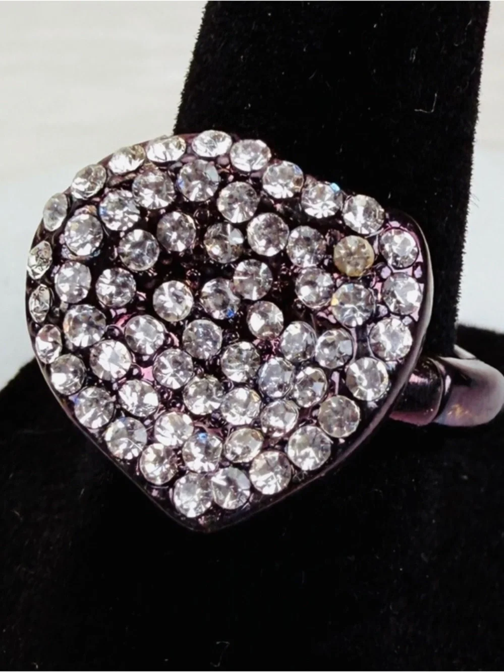 Gunmetal Metallic Bling with Rhinestone Accent sz 6 3/4 stretch ring